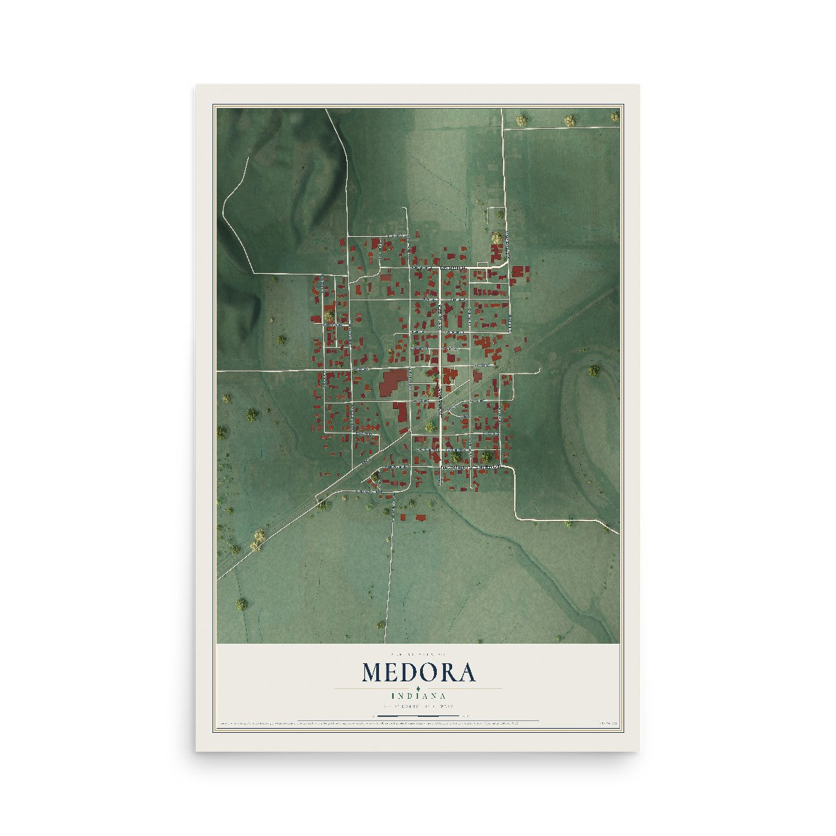 Map of Medora, Indiana, 12 x 18 inch unframed archival matte print