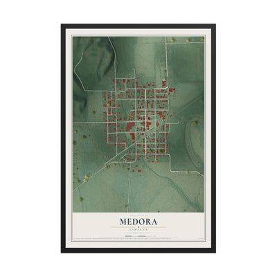 Map of Medora, Indiana, 12 x 18 inch print in a black wood frame