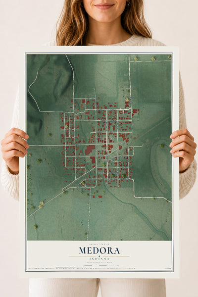 Map of Medora, Indiana, 18 x 24 inch unframed archival matte print