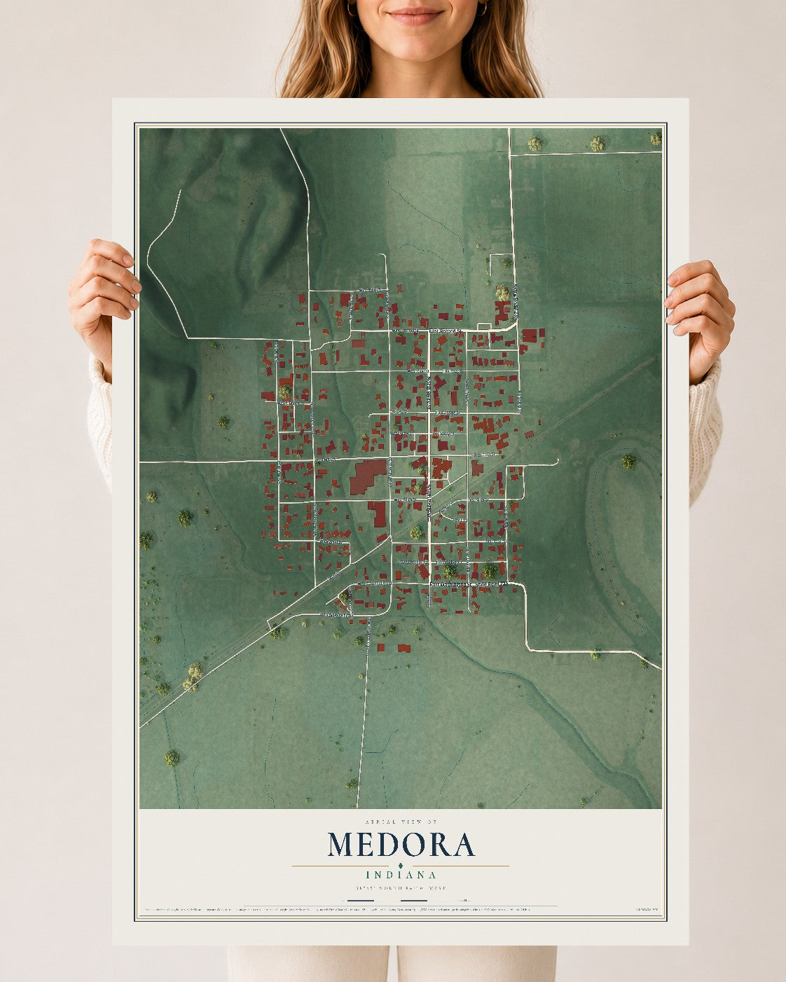 Map of Medora, Indiana, 24 x 36 inch unframed archival matte print