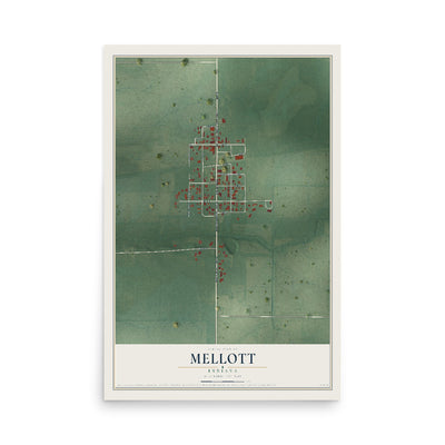 Map of Mellott, Indiana, 12 x 18 inch unframed archival matte print