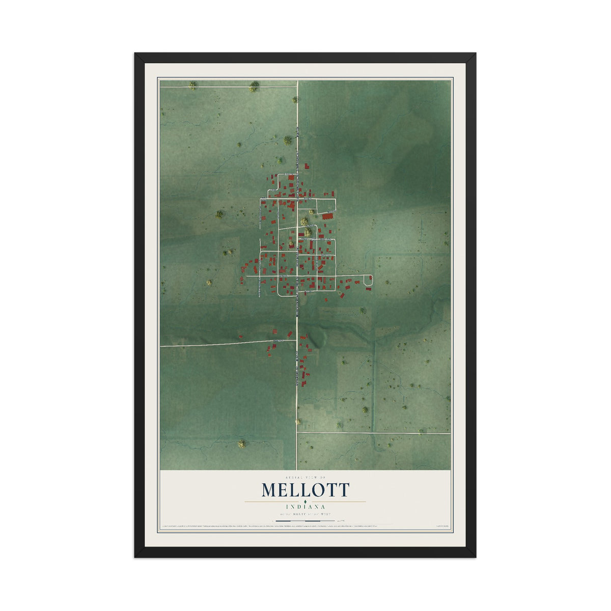Map of Mellott, Indiana, 12 x 18 inch print in a black wood frame
