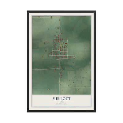 Map of Mellott, Indiana, 12 x 18 inch print in a black wood frame