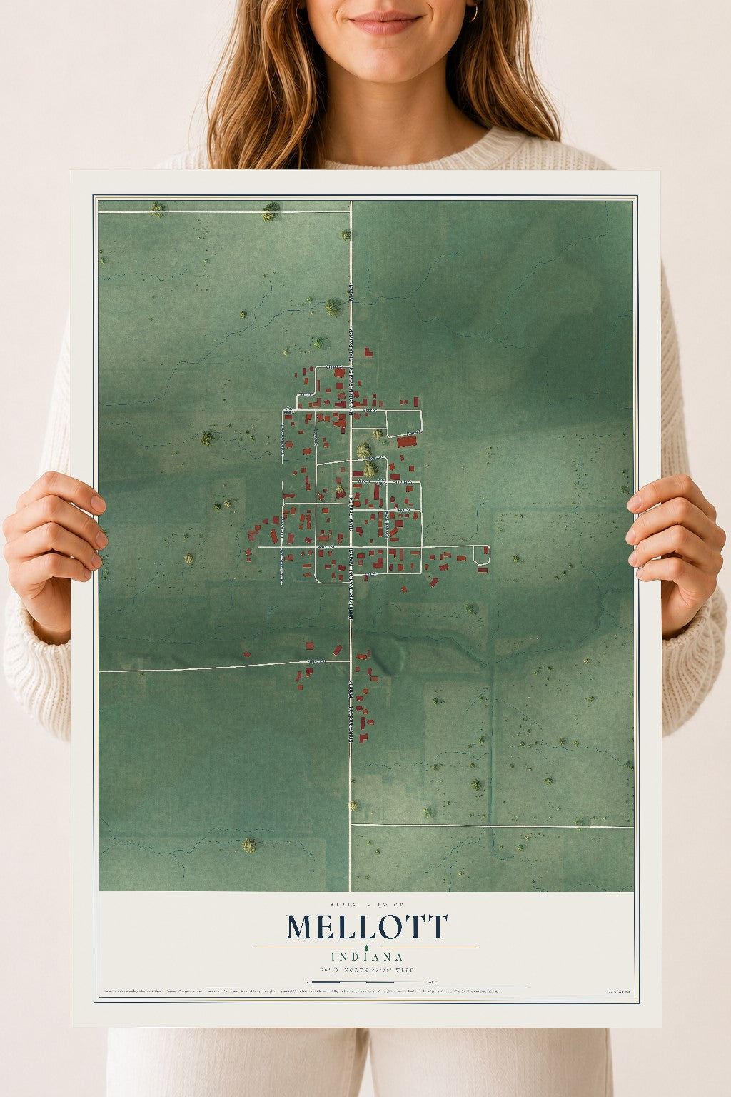 Map of Mellott, Indiana, 18 x 24 inch unframed archival matte print
