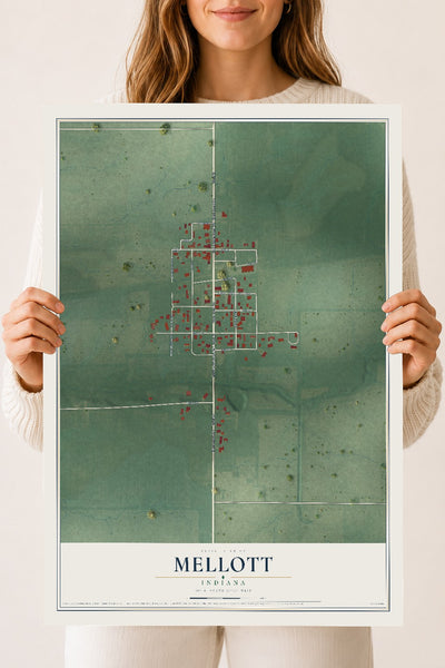 Map of Mellott, Indiana, 18 x 24 inch unframed archival matte print