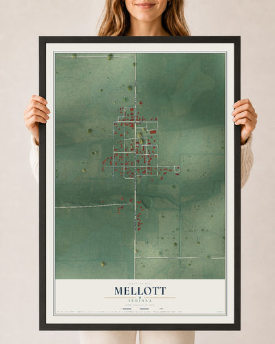 Map of Mellott, Indiana, 24 x 36 inch print in a black wood frame