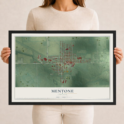 Map of Mentone, Indiana, 12 x 18 inch print in a black wood frame