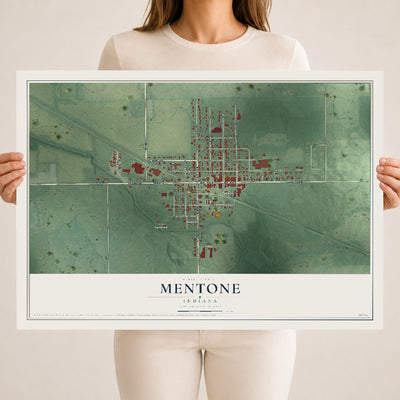Map of Mentone, Indiana, 18 x 24 inch unframed archival matte print
