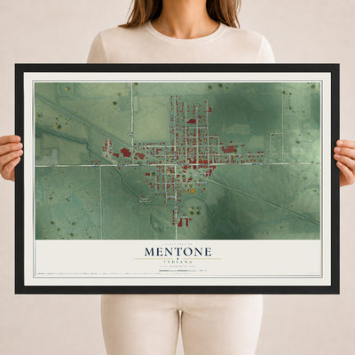 Map of Mentone, Indiana, 18 x 24 inch print in a black wood frame