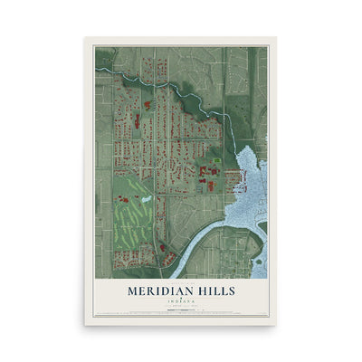 Map of Meridian Hills, Indiana, 12 x 18 inch unframed archival matte print