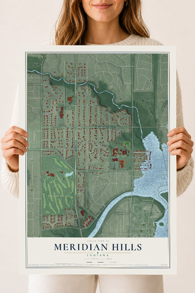 Map of Meridian Hills, Indiana, 18 x 24 inch unframed archival matte print