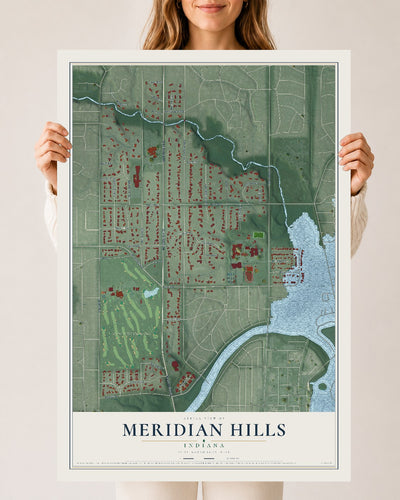Map of Meridian Hills, Indiana, 24 x 36 inch unframed archival matte print