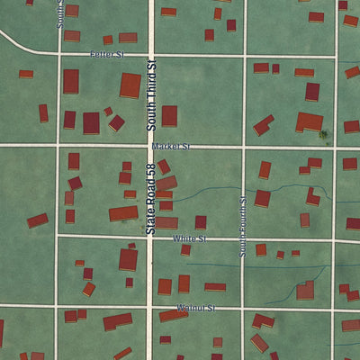 Close-up of the map of Merom, Indiana print showing street and building detail