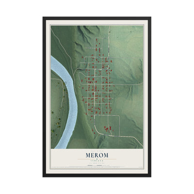 Map of Merom, Indiana, 12 x 18 inch print in a black wood frame