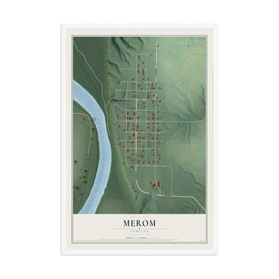 Map of Merom, Indiana, 12 x 18 inch print in a white wood frame