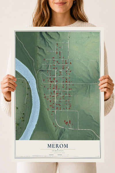 Map of Merom, Indiana, 18 x 24 inch unframed archival matte print