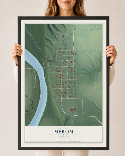 Map of Merom, Indiana, 24 x 36 inch print in a black wood frame