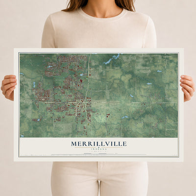 Map of Merrillville, Indiana, 12 x 18 inch unframed archival matte print