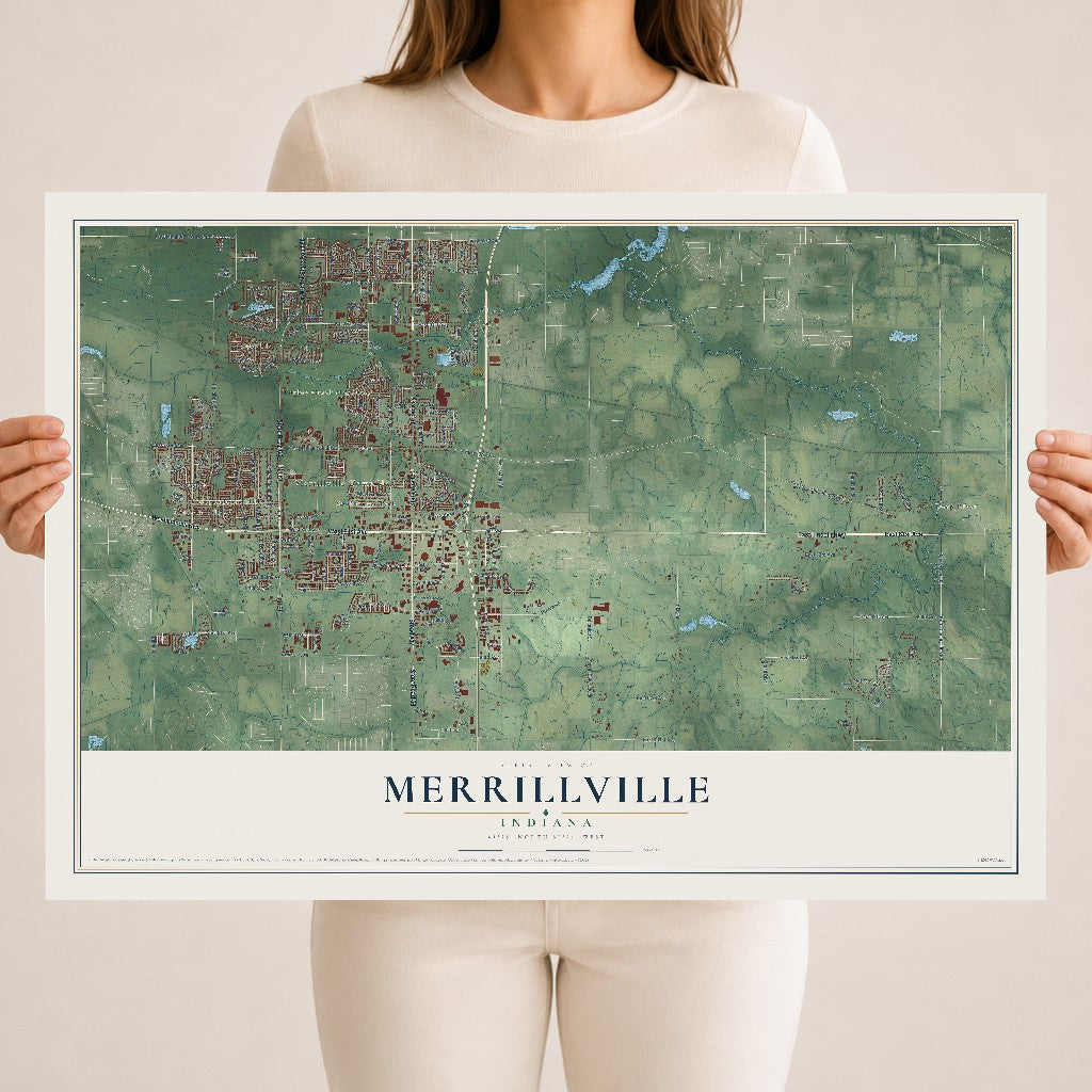 Map of Merrillville, Indiana, 18 x 24 inch unframed archival matte print