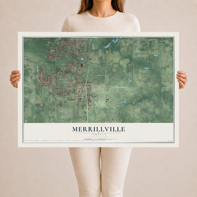 Map of Merrillville, Indiana, 24 x 36 inch unframed archival matte print