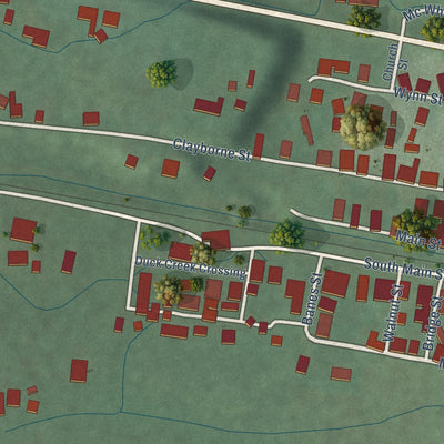 Close-up of the map of Metamora, Indiana print showing street and building detail