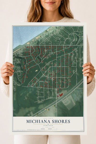 Map of Michiana Shores, Indiana, 18 x 24 inch unframed archival matte print