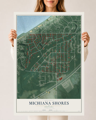 Map of Michiana Shores, Indiana, 24 x 36 inch unframed archival matte print