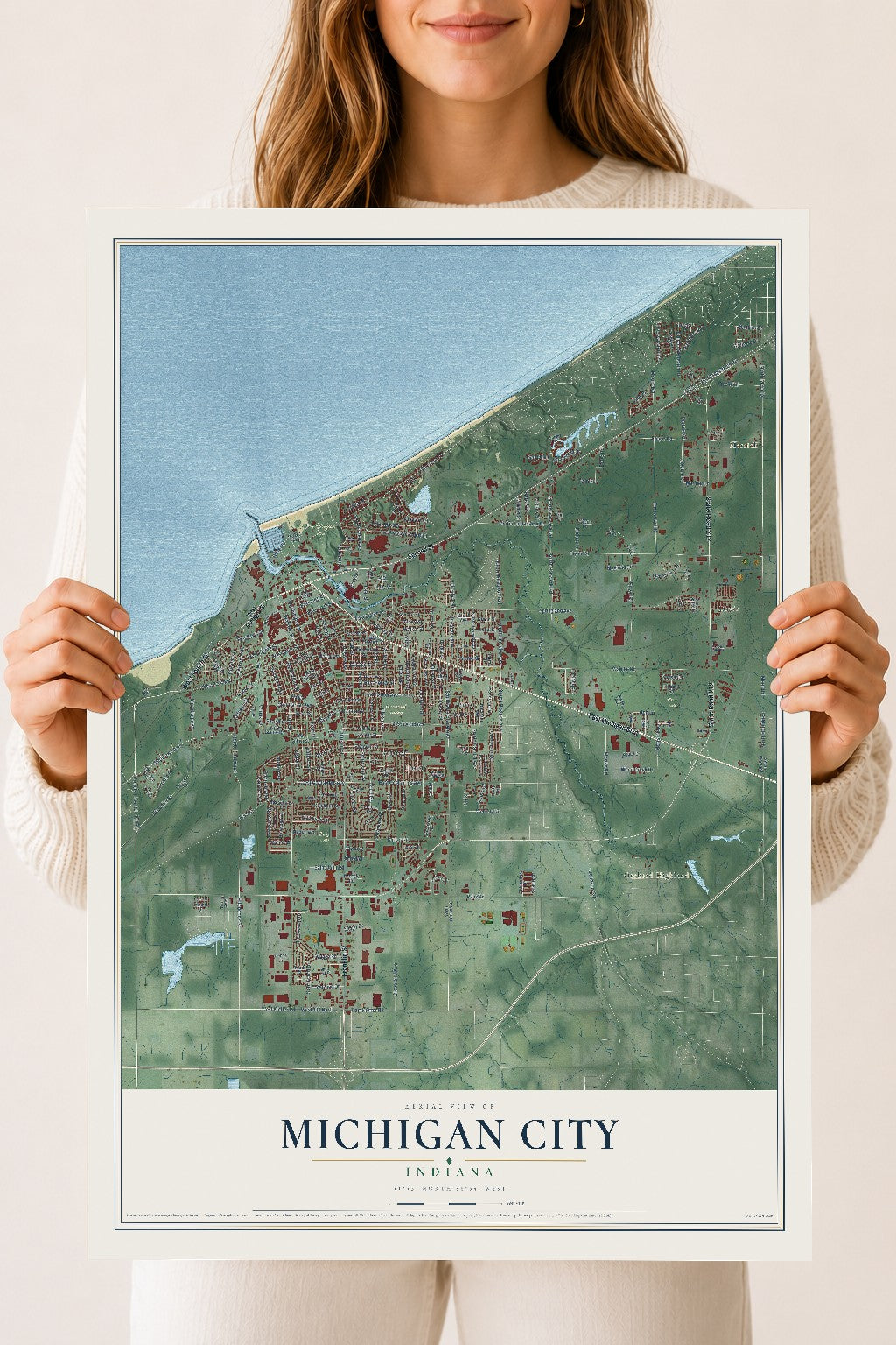 Map of Michigan City, Indiana, 18 x 24 inch unframed archival matte print