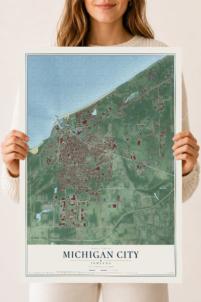 Map of Michigan City, Indiana, 18 x 24 inch unframed archival matte print