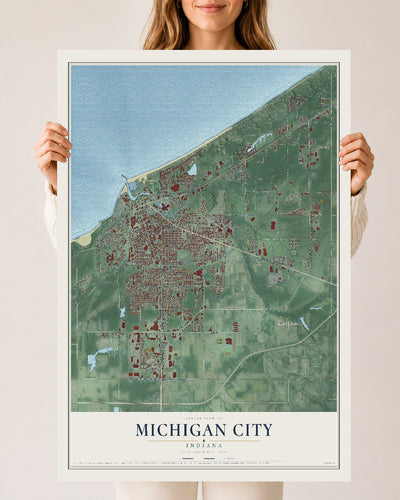 Map of Michigan City, Indiana, 24 x 36 inch unframed archival matte print