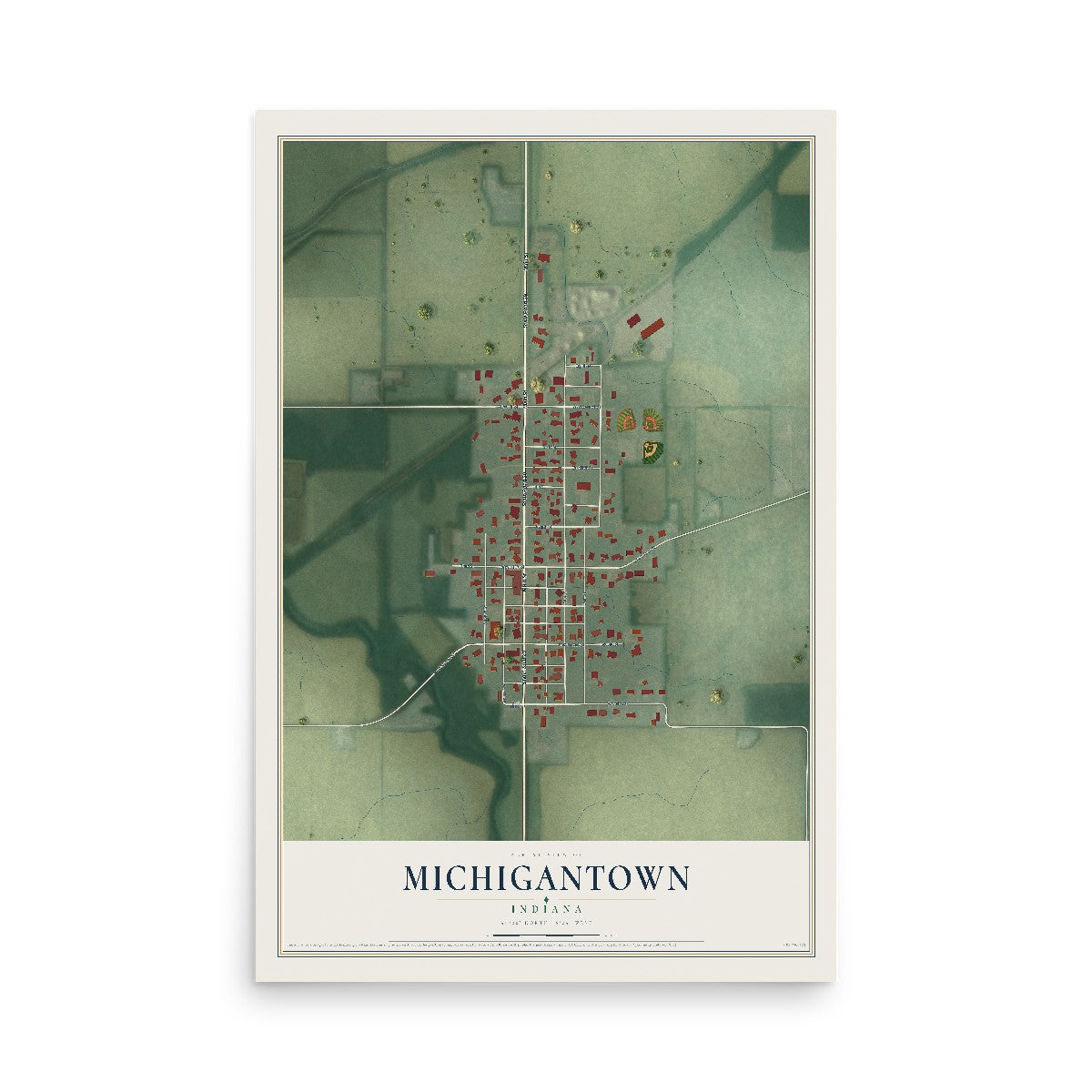 Map of Michigantown, Indiana, 12 x 18 inch unframed archival matte print