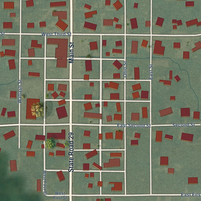 Close-up of the map of Michigantown, Indiana print showing street and building detail