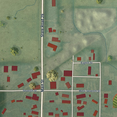 Second close-up of the map of Michigantown, Indiana print showing more streets and buildings
