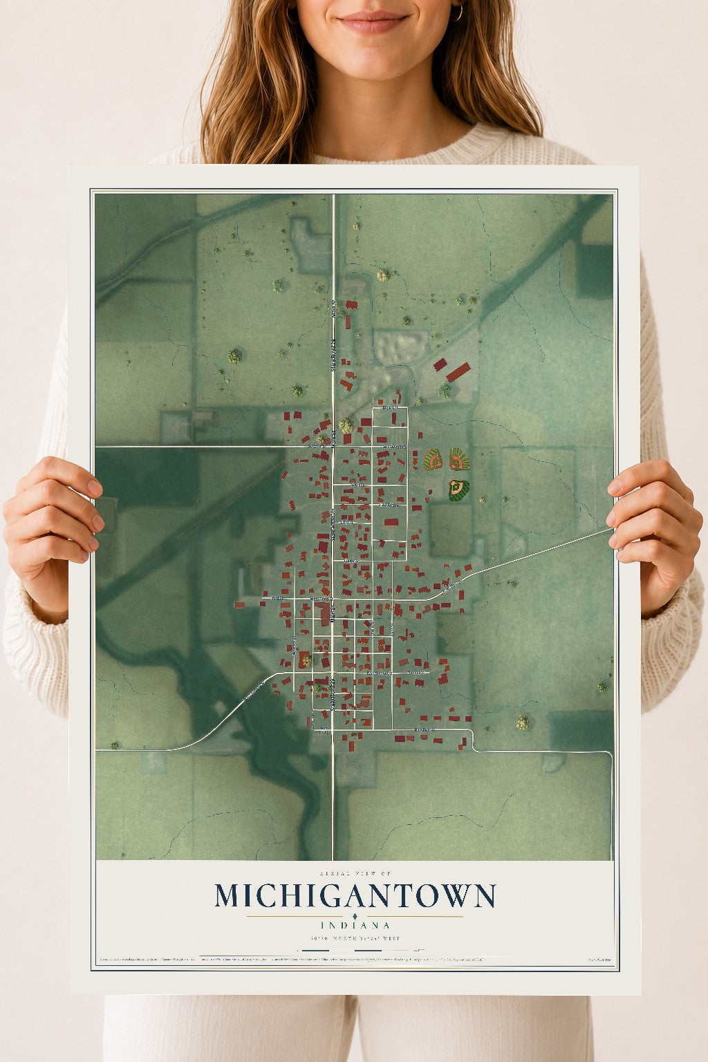 Map of Michigantown, Indiana, 18 x 24 inch unframed archival matte print