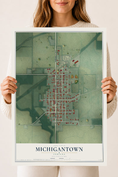 Map of Michigantown, Indiana, 18 x 24 inch unframed archival matte print