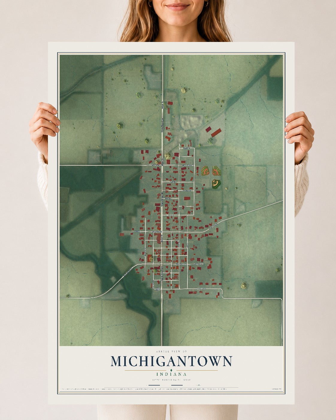 Map of Michigantown, Indiana, 24 x 36 inch unframed archival matte print