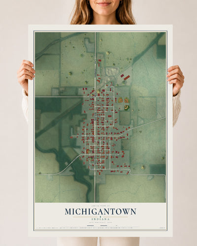 Map of Michigantown, Indiana, 24 x 36 inch unframed archival matte print