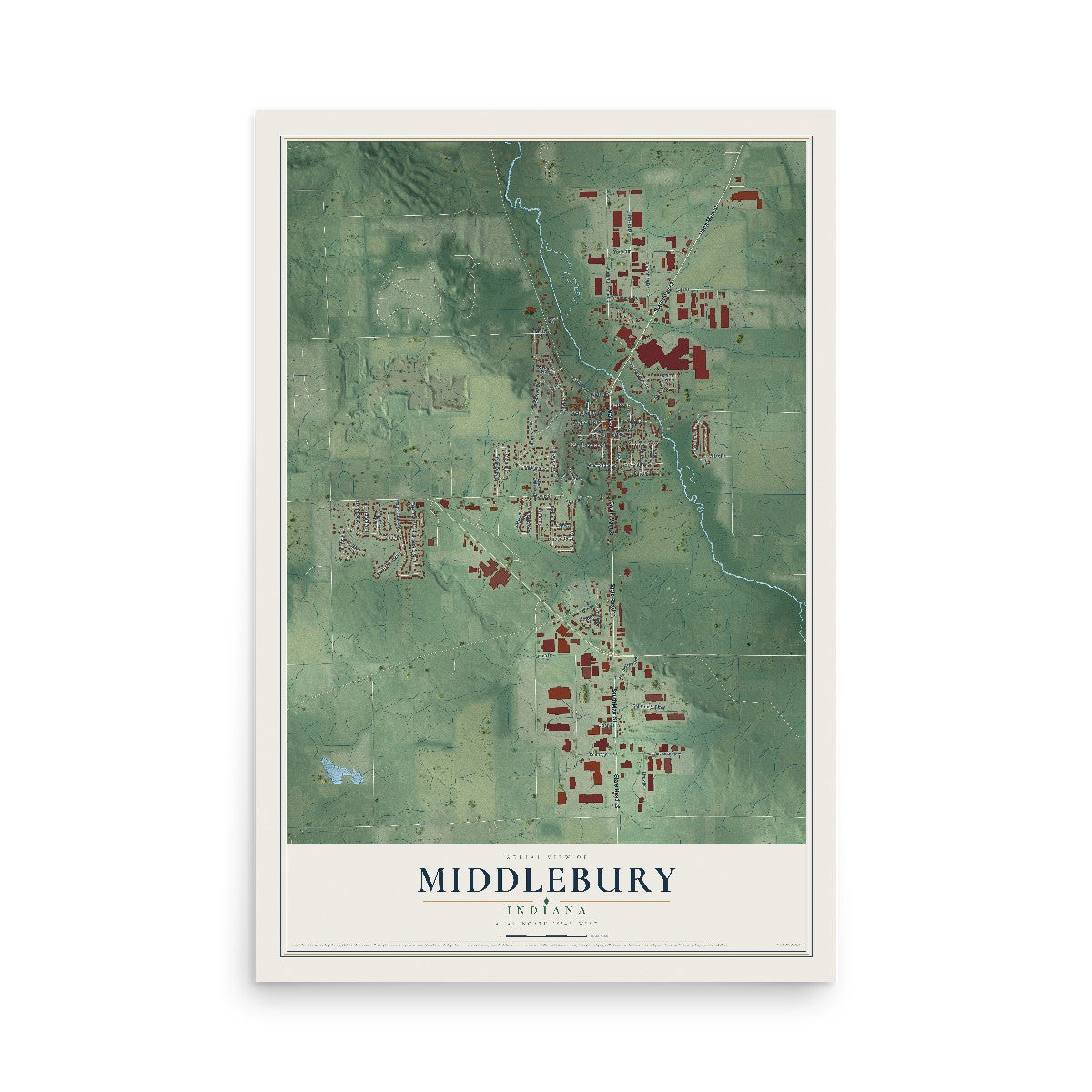 Map of Middlebury, Indiana, 12 x 18 inch unframed archival matte print