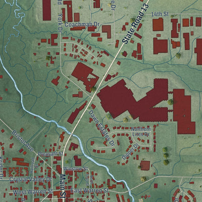 Second close-up of the map of Middlebury, Indiana print showing more streets and buildings