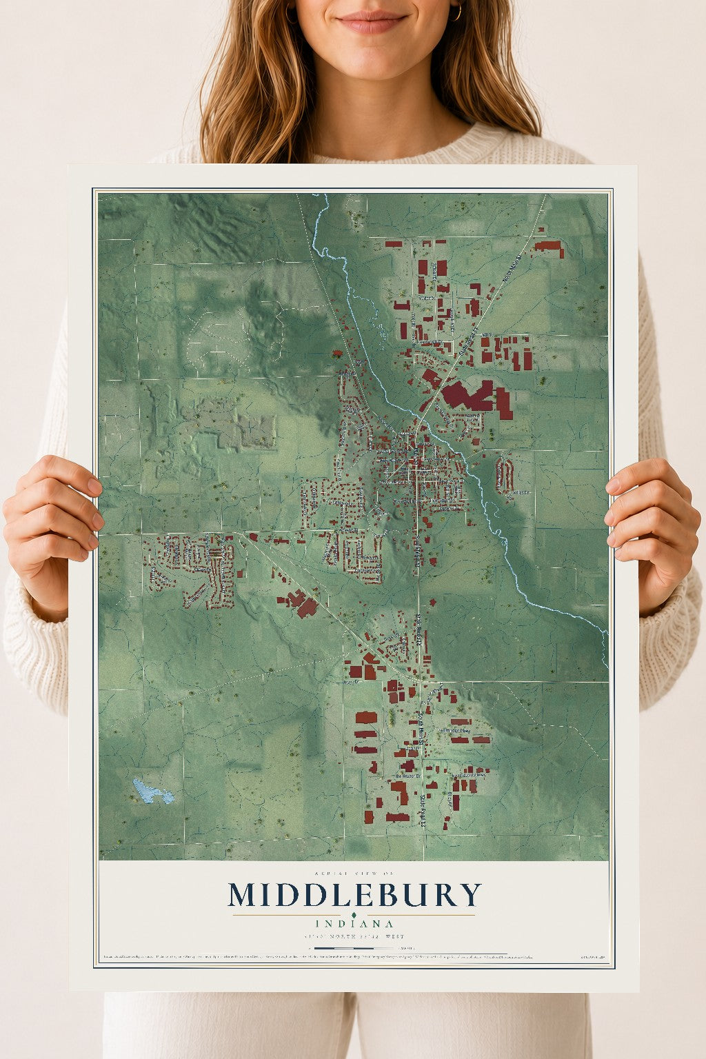 Map of Middlebury, Indiana, 18 x 24 inch unframed archival matte print