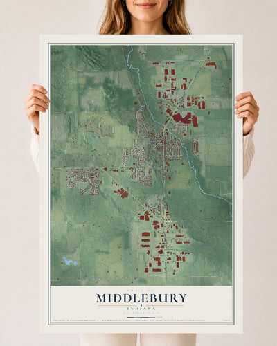 Map of Middlebury, Indiana, 24 x 36 inch unframed archival matte print