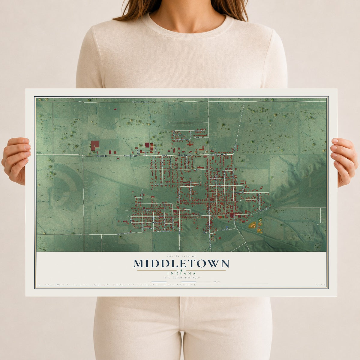 Map of Middletown, Indiana, 12 x 18 inch unframed archival matte print