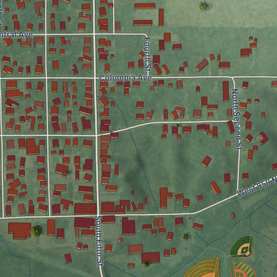 Close-up of the map of Middletown, Indiana print showing street and building detail