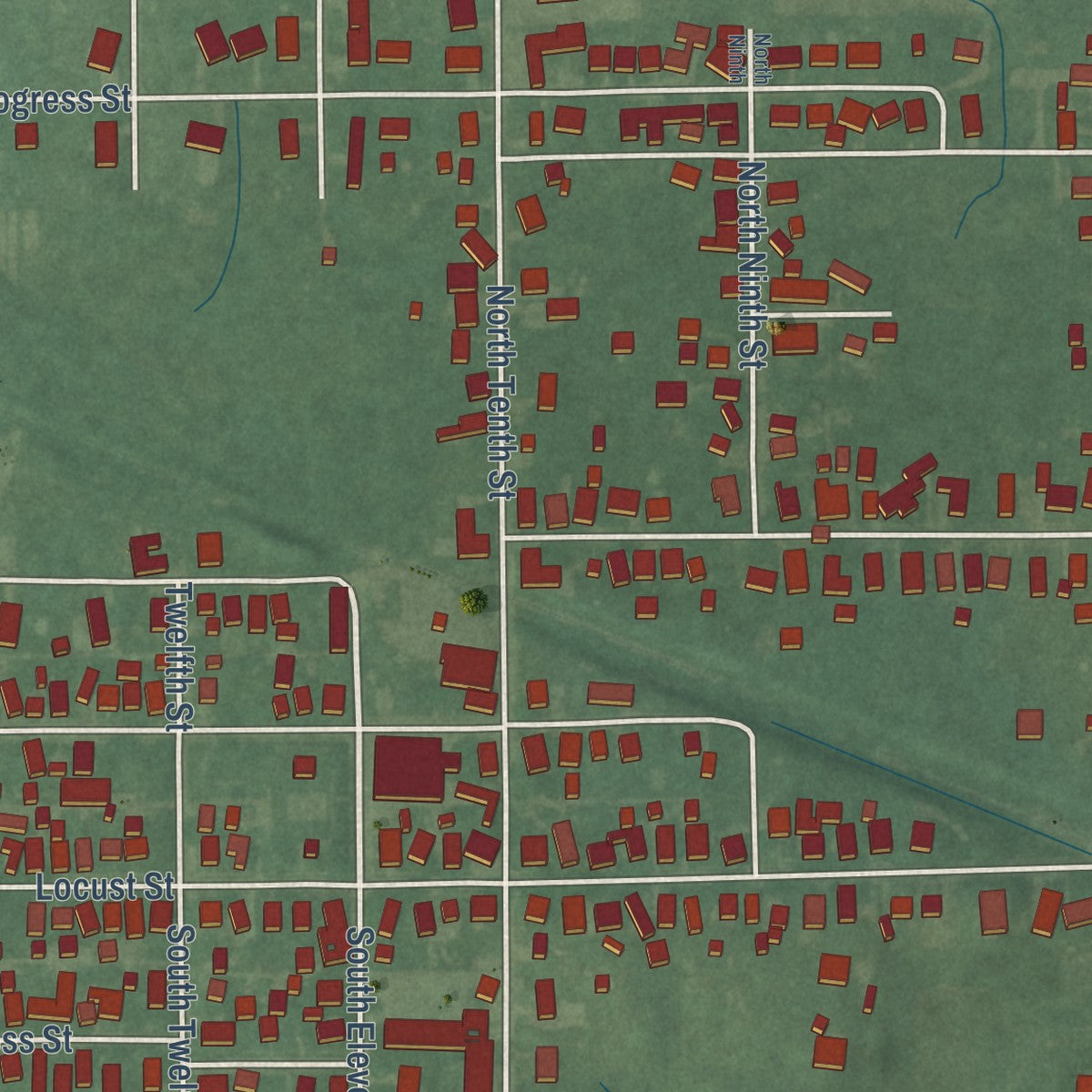 Second close-up of the map of Middletown, Indiana print showing more streets and buildings