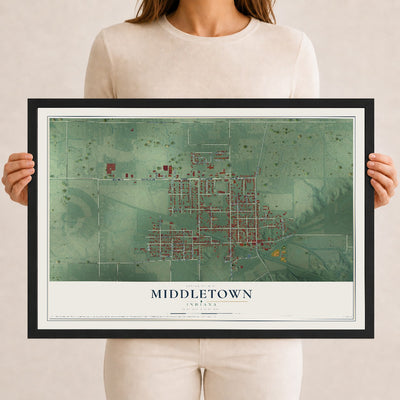 Map of Middletown, Indiana, 12 x 18 inch print in a black wood frame