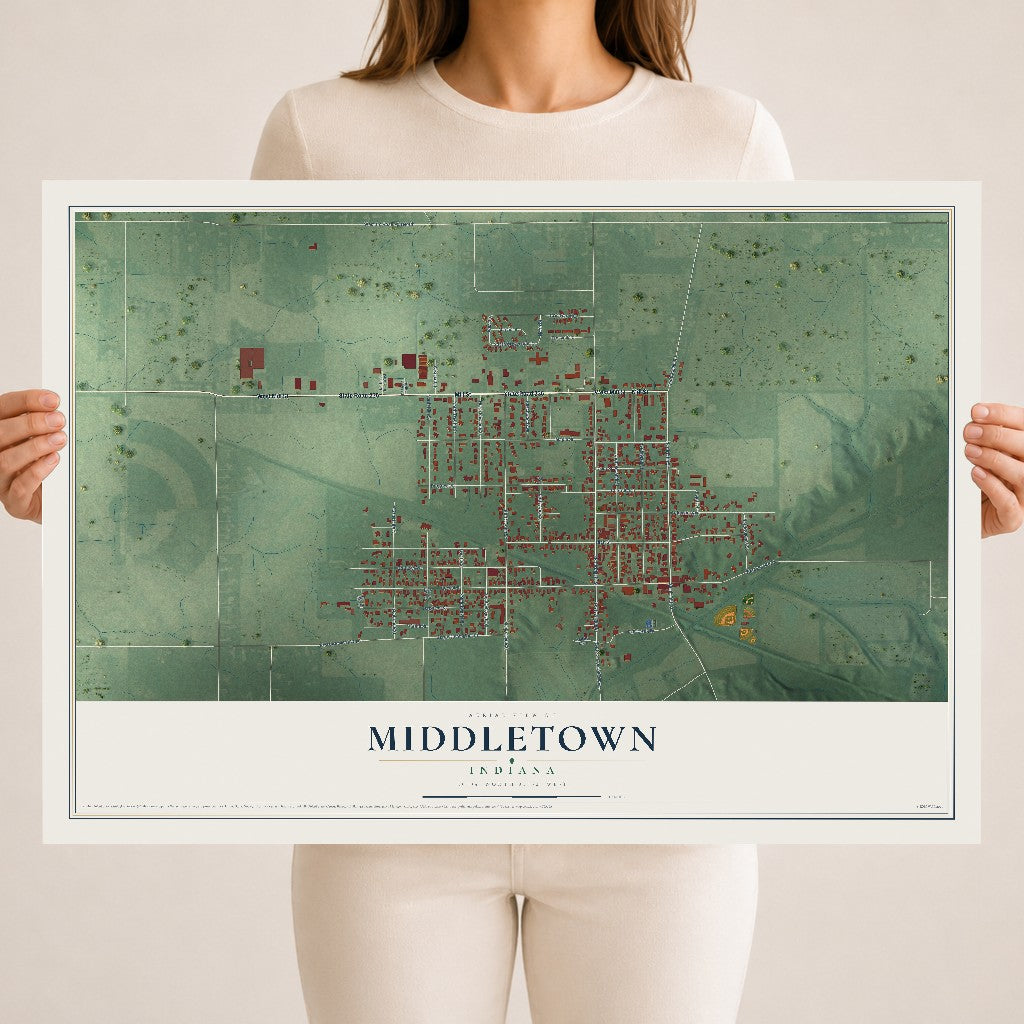 Map of Middletown, Indiana, 18 x 24 inch unframed archival matte print