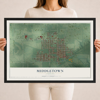 Map of Middletown, Indiana, 18 x 24 inch print in a black wood frame