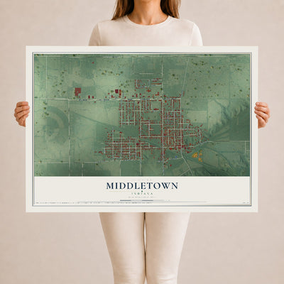 Map of Middletown, Indiana, 24 x 36 inch unframed archival matte print