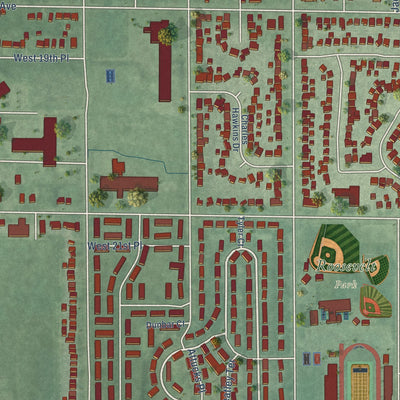 Close-up of the map of Midtown, Indiana print showing street and building detail