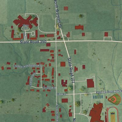 Second close-up of the map of Milan, Indiana print showing more streets and buildings